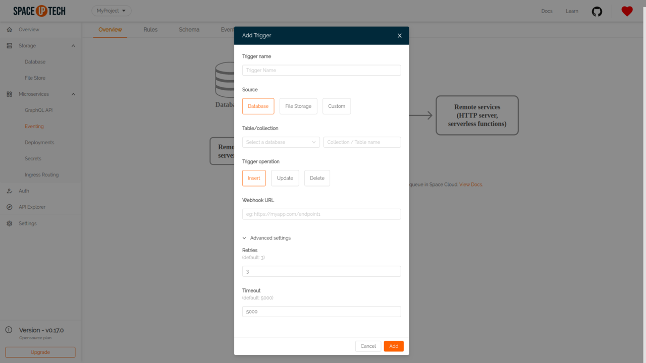 Database event trigger