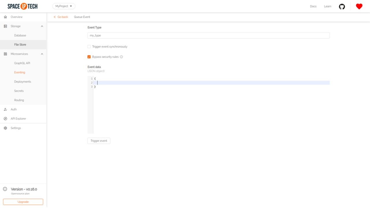Trigger event screen